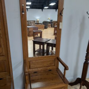 Hall Tree with Mirror, Hooks, and Storage